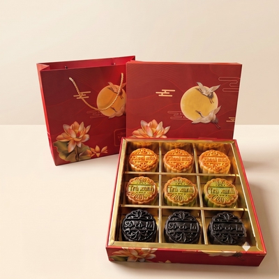 Hộp quà 9 bánh trung thu sô cô la, trà xanh, khoai môn